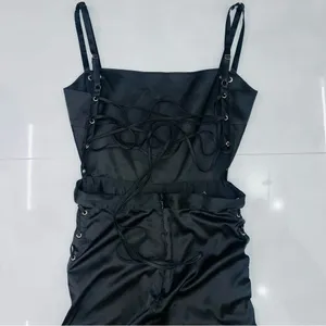 House Of CB, 'Tsarina' Black Satin Jumpsuit With Side Lace Ups thumbnail 11