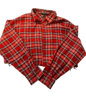 Forever 21 Red Plaid Women's Cropped Flannel Shirt Size Large thumbnail 1