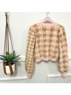 For Love & Lemons Cher Cardigan Tank Skirt Set M Light Pink Orange Houndstooth thumbnail 5