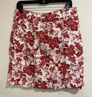 Ann Taylor Womens Red White Floral 100% Linen Mini Pencil Skirt Size 10 Pockets thumbnail 1