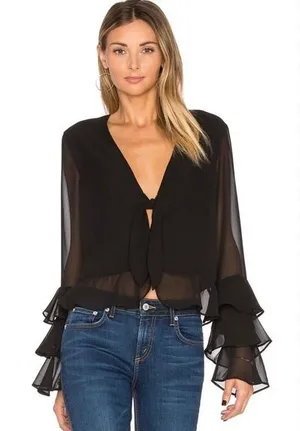 Tularosa Winnie Womens Black Ruffle Sleeve Blouse thumbnail 1