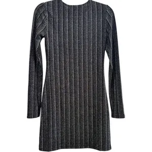 Reformation Mini Dress Metallic / Black Long Sleeve Ribbed Small‎ NEW thumbnail 5