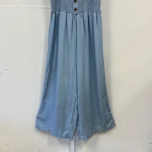 Love Tree Blue Tencel Smocked Wide Leg Jumpsuit Womens Medium 3487RM Pocketed thumbnail 4