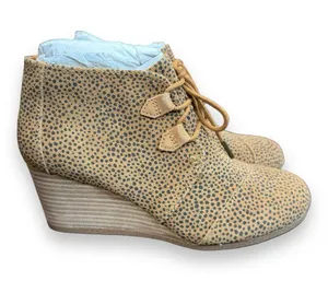 Toms Desert Ankle Lace Up Brown Suede Cheetah Leopard Wedge Boots Women's Sz 8.5 thumbnail 2