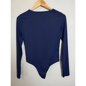 Halara Womens Long‎ Sleeve Crew Neck Thong Bodysuit Navy Blue Size Medium thumbnail 6