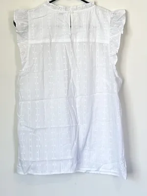 NWT J. Crew White Flutter-Sleeve Cotton Clip Top - Size: Large thumbnail 7