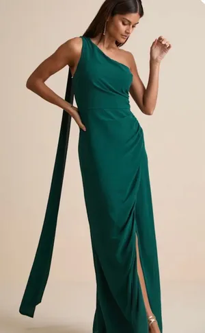 Lulus NWT one shoulder green draped sash maxi dress aml thumbnail 2