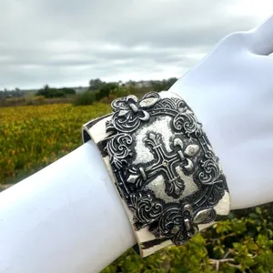 Zebra calf hair silver cross wide snap bracelet thumbnail 1