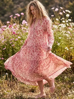 Free People Dress Womens Medium NEW See It Through Pink Boho Maxi Sheer NWOT thumbnail 1