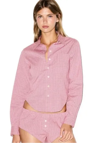 Skims cotton pooling sleep t shirt Color berry check thumbnail 1