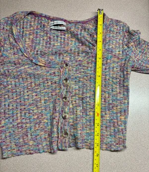 Urban Outfitters Women’s L Striped Button Down Knit Long Sleeve Cropped Top -EUC thumbnail 7