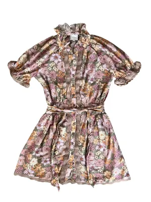 Anthropologie Sundays Evelyn Short Sleeve Dusk Floral Brown Mini Shirt Dress thumbnail 10