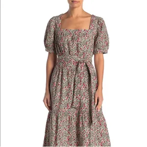 Free People Heartlands Floral Puff Sleeve Tiered Cotton Midi Maxi Dress Size S thumbnail 10