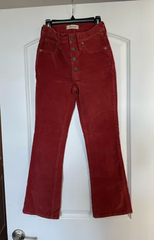 NWOT Madewell Cali Demi Boot Cut Corduroy Pants Size 24 Cropped High Rise Rust Red thumbnail 4
