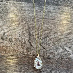NEW Earthbound Geode Half Necklace Agate Crystal Long Length Gold Chain thumbnail 2