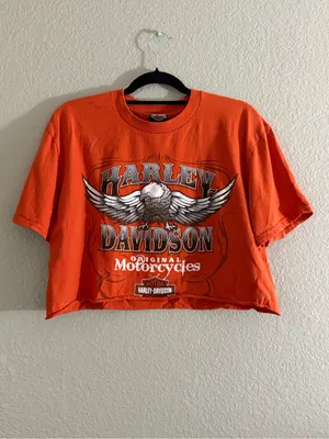 Harley Davidson Orange Eagle Cropped Graphic Tee Size L Dallas Texas Motorcycle thumbnail 4