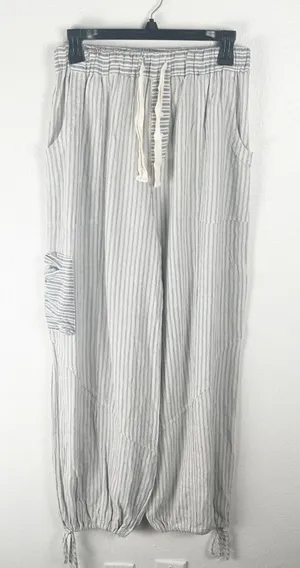 NEUTRAL GROUND Blue Striped High Rise Elastic Drawstring Waist Pants Small Boho thumbnail 1