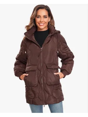 NEW Brown Winter Thicken Puffer Coat Quilted Warm Padded Down Alternative M thumbnail 4