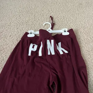 PINK - Victoria's Secret Snooze before dudes Maroon Lounge Pants with White Stripes never worn thumbnail 4