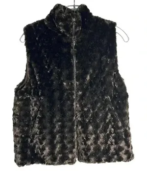 Women's Faux Fur Vest Brown M Soft Texture Full Zip‎ Fall Winter thumbnail 1
