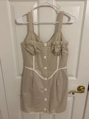 Sabo Skirt Oana Layered Button Front Dress NWT Size Medium, USA 6 Cotton Neutral thumbnail 5