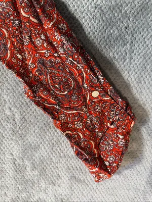 Lucky Brand Size XS Orange Paisley Wrap Dress Boho Western Long Sleeve Tie Waist thumbnail 7