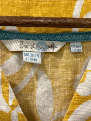 Boden Women’s 100% Linen Shift Dress Size 6R Yellow/White Floral Resortwear thumbnail 3