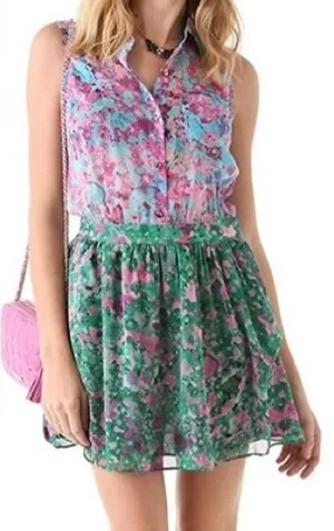Gryphon Pink Blue‎ Green Floral Mini Dress size small thumbnail 1