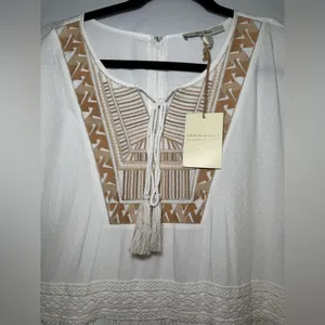Ella Moon‎ White Embroidered Tassel Tie Boho Mini Dress Size S thumbnail 5