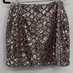 Crystal Doll Womens Pink Champagne Velvet Sequined Mini Skirt Medium NEW thumbnail 2