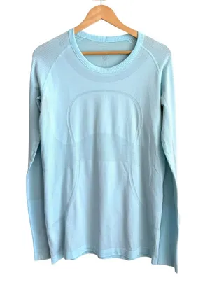 Lululemon Swiftly Tech Long Sleeve Crewneck Top Light Blue Thumbholes Women's 10 thumbnail 1