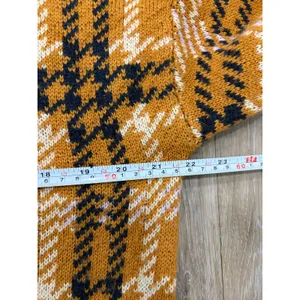 ASTR The Label Plaid Knit Sweater Mustard Brown V Neck Cropped Women’s Medium thumbnail 6