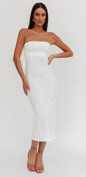 New Selfie Leslie Saints & Secrets Bia Strapless Embroidered Midi Dress Size Small thumbnail 1