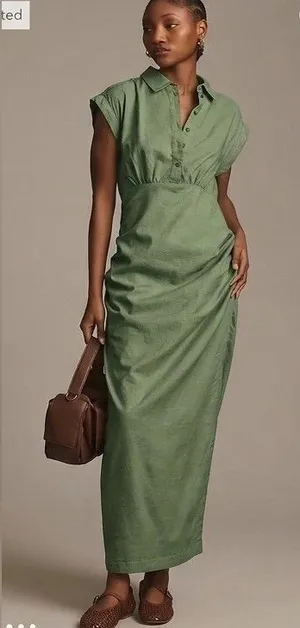 Anthropologie green linen blend maxi shirtdress thumbnail 1