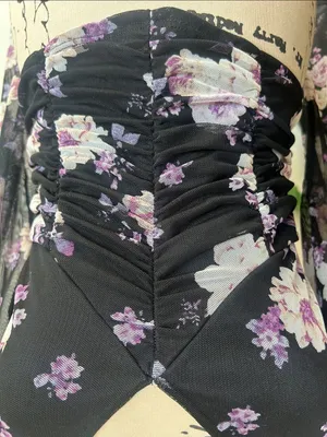 Rebellious Dreamer Ruched Floral Black Top Size Medium thumbnail 4