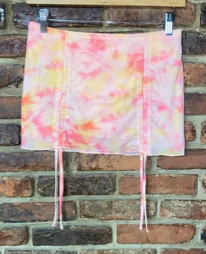 New Pink Vintage Y2k Pink Orange Tie Dye Mesh Lined Mini Skirt Size Medium thumbnail 1