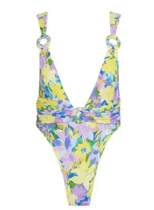 💕FOR LOVE AND LEMONS Daffodil One-Piece Swimsuit Sunny Neon Floral Print S NWT thumbnail 13