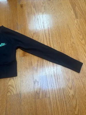 🍎Nike Black Cropped Zip Jacket with Teal Swoosh thumbnail 3