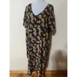 Natural Life Claire Maxi Dress in Blue Tan lilies WOMENS LARGE thumbnail 2