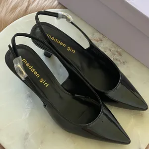 NWT Madden Girl Valerie Women's Glossy Black Slingback Heels thumbnail 4