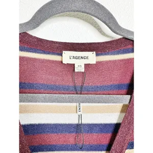 NEW L'AGENCE Multi Striped Lurex Long Duster Cardigan Glitter Brown Cream XS thumbnail 5