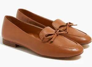 J. Crew Tan Brown Leather Slip-On Bow Loafers Dress Shoes Women's Size 6.5 thumbnail 1