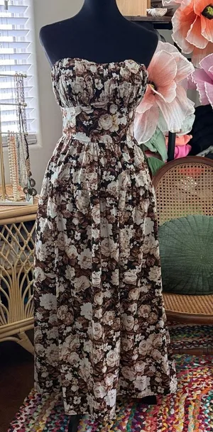 Abercrombie Floral Strapless Convertible Ruched Garden Cottage Boho Maxi Dress thumbnail 1