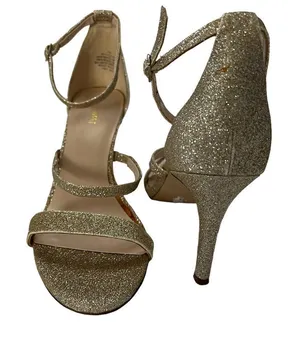 Nine West gold glitter evening heel sandals size 9 M in gold EUC thumbnail 1