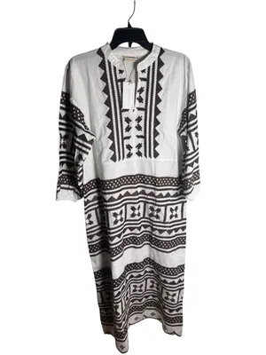 Julia Amory Brown & White Embroidered Scalloped Hem Maxi Caftan Dress XL NWT thumbnail 4