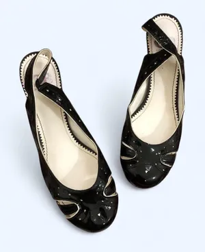 2000s Y2K Whimsygoth Black Leather Celestial Ballet Ballerina Flats Kitten Pumps Heels Preppy Schoolgirl Dark Academia Round Toe Cut outs #Coquette #Gothic #Emo Scene Alt Ofiice siren Modest Patent Glossy Size 8M thumbnail 1