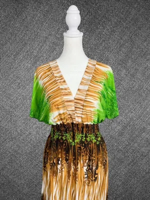Green And Brown Patterned Maxi Dress Size M thumbnail 5