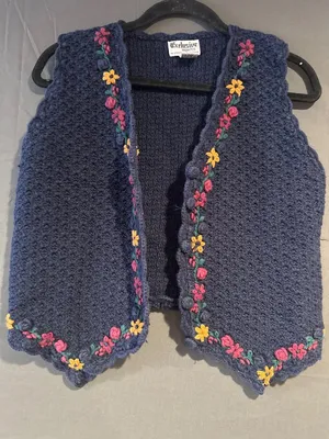 Exclusive Imports Womens Small Ramie Cotton Knit Vest Floral Embroidered Cottage thumbnail 1