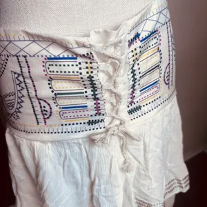 Boho Gypsy Skirt Ivory Ruffle High Low lace trim corset waist lace up sz M thumbnail 4