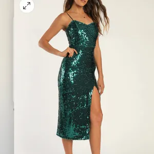 Lulus Striking Sweetheart Emerald Green Sequin Slit Sleeveless Midi Dress‎ LARGE thumbnail 3